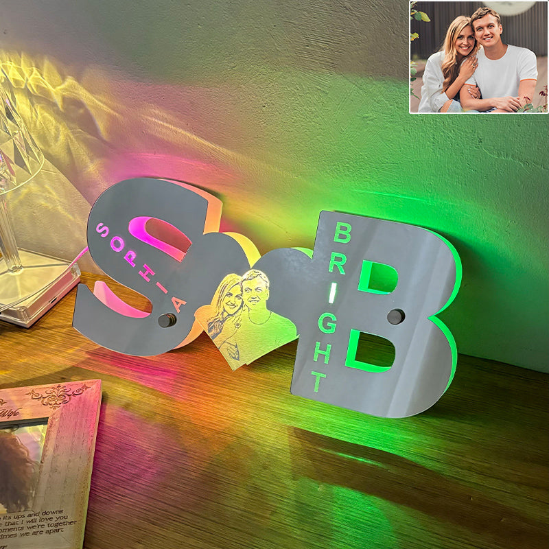 Personalized Letter Heart Photo Led Mirror Light