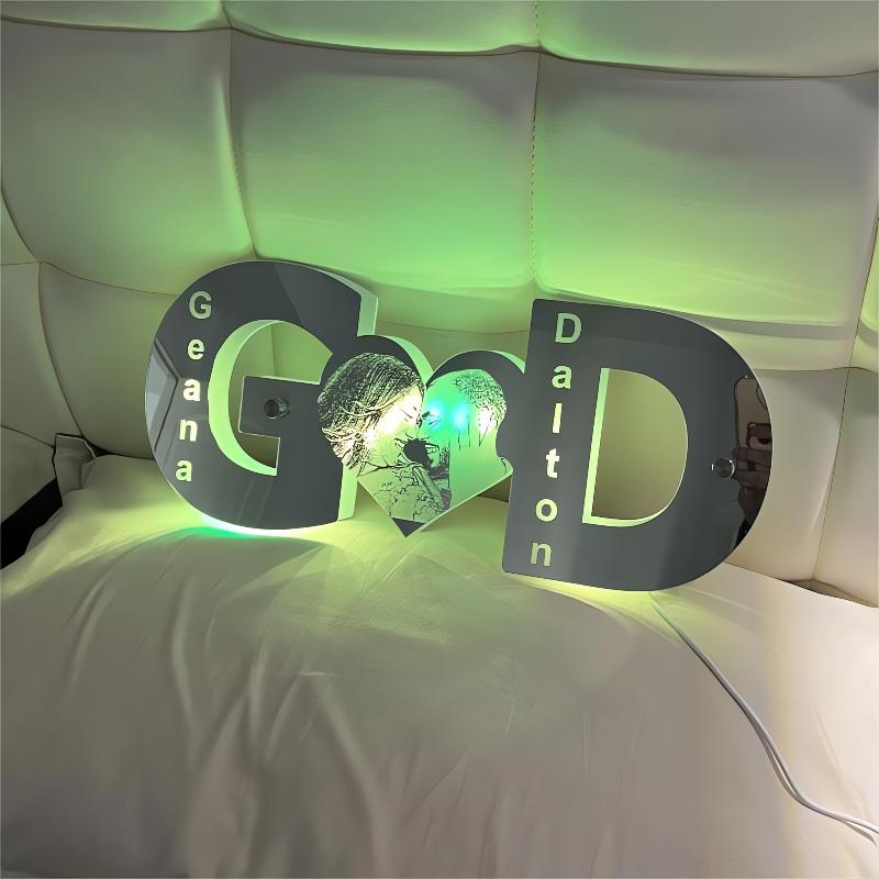 Personalized Letter Heart Photo Led Mirror Light