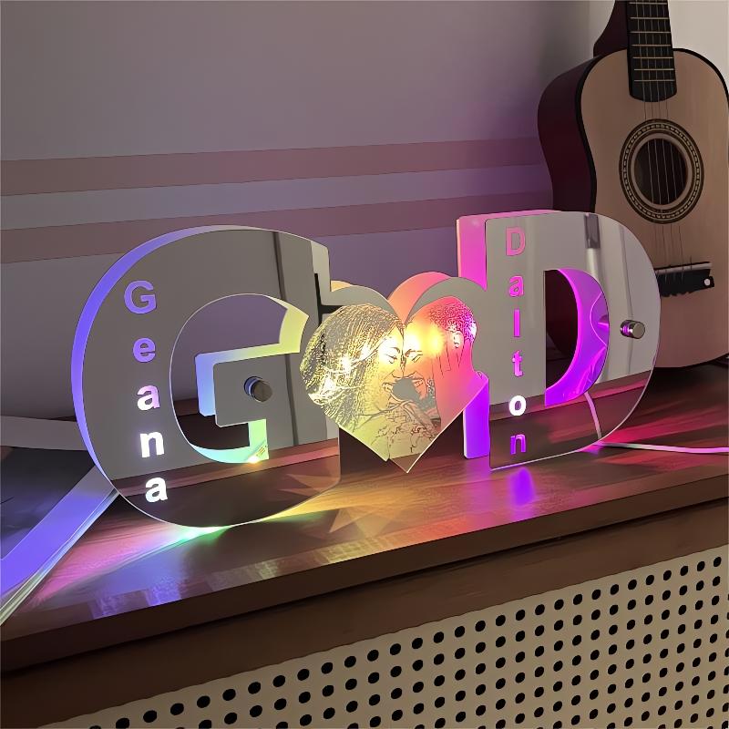 Personalized Letter Heart Photo Led Mirror Light