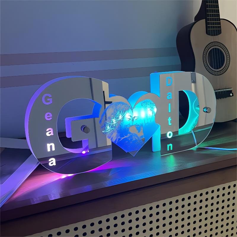 Personalized Letter Heart Photo Led Mirror Light