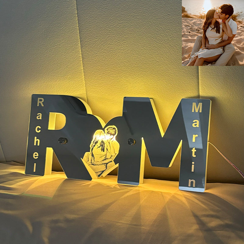 Personalized Letter Heart Photo Led Mirror Light