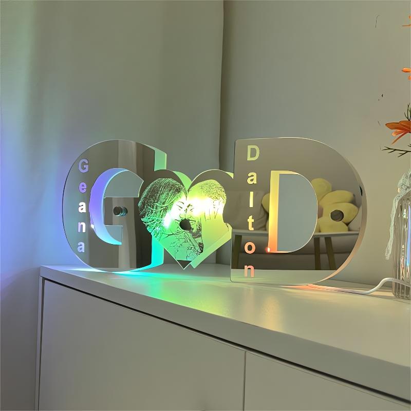 Personalized Letter Heart Photo Led Mirror Light