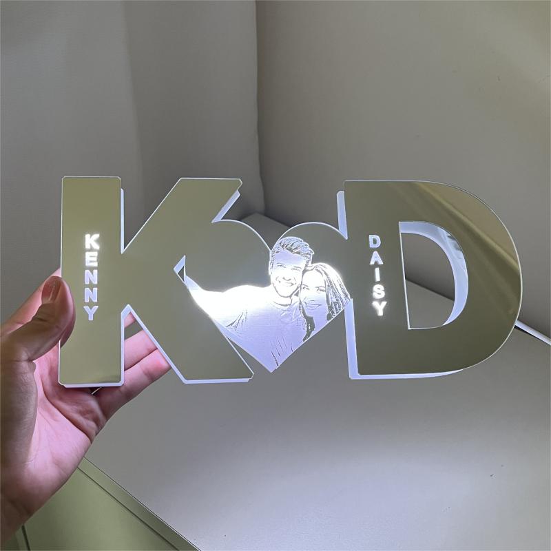Personalized Letter Heart Photo Led Mirror Light