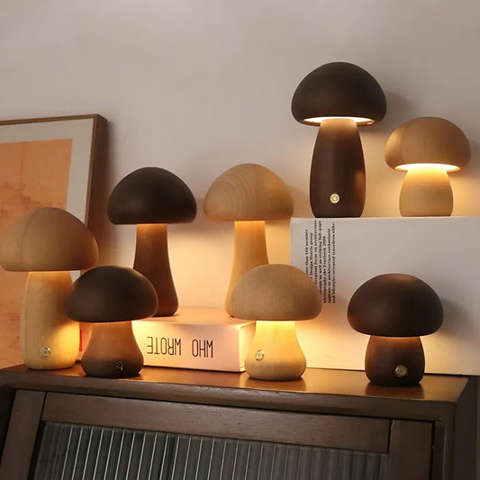Wooden Cute Mushroom Lamp