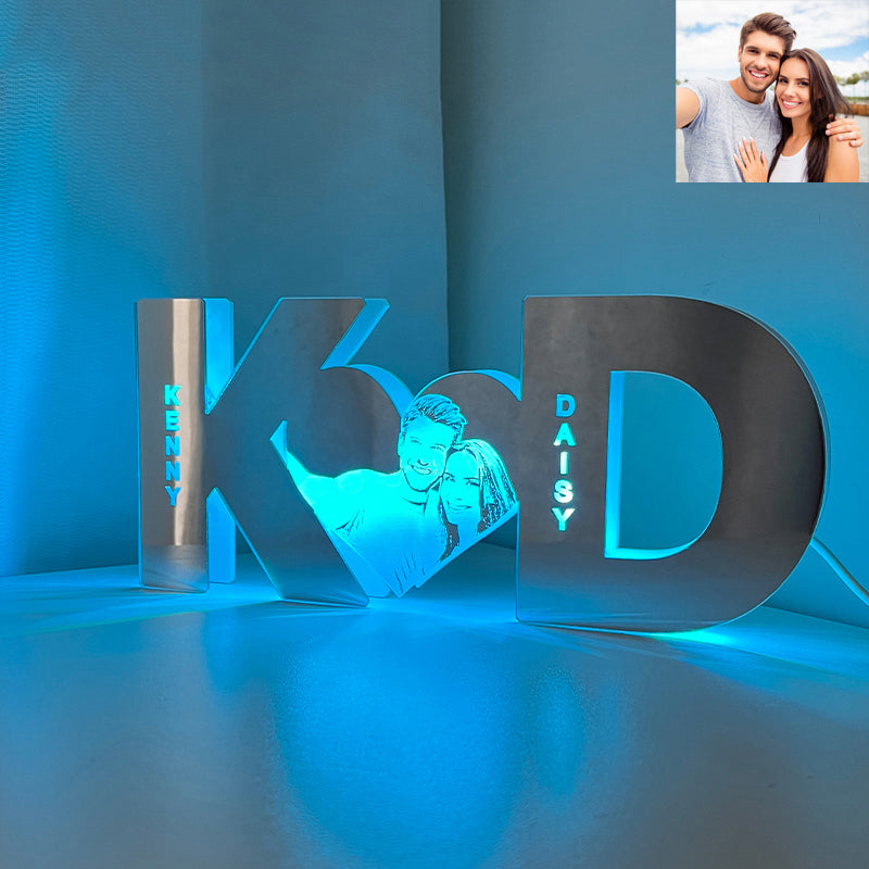 Personalized Letter Heart Photo Led Mirror Light