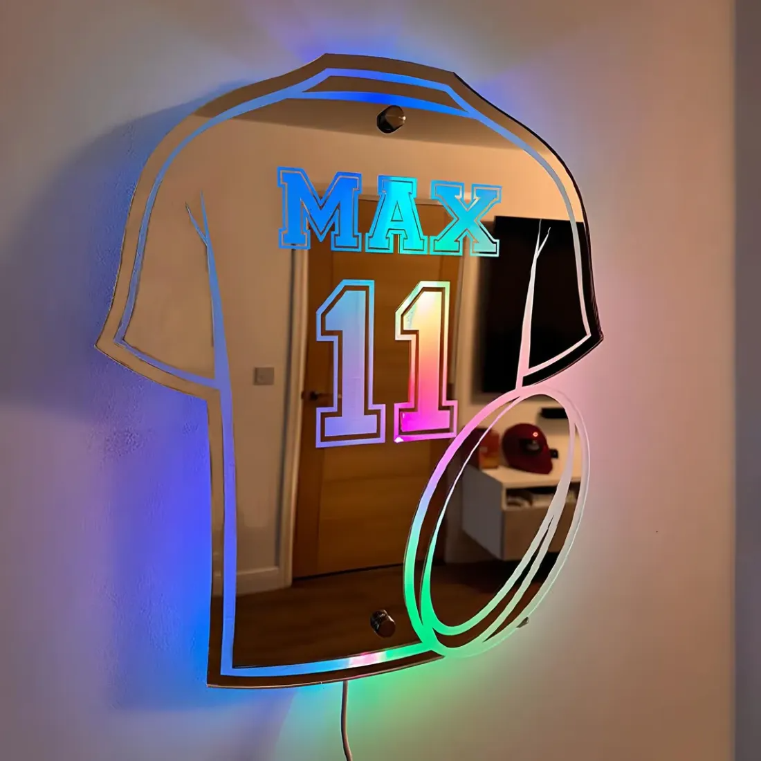Custom Jersey Mirror with Name and LED Lighting