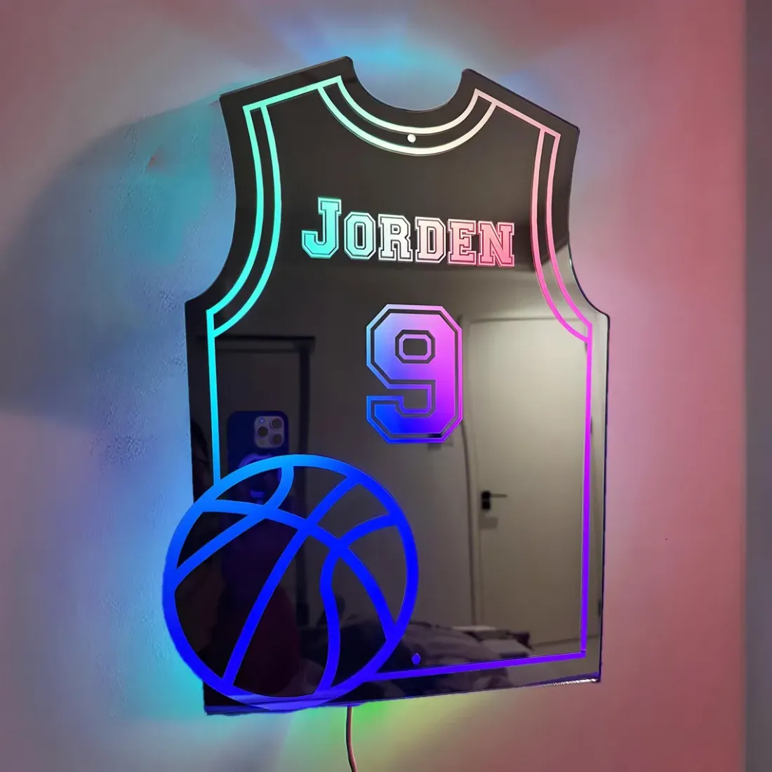 Custom Jersey Mirror with Name and LED Lighting