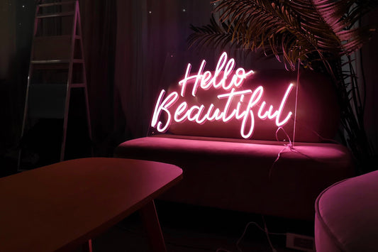'hello beautiful' neon sign