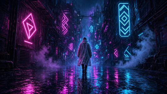 Neon Rain District anime-style wall art