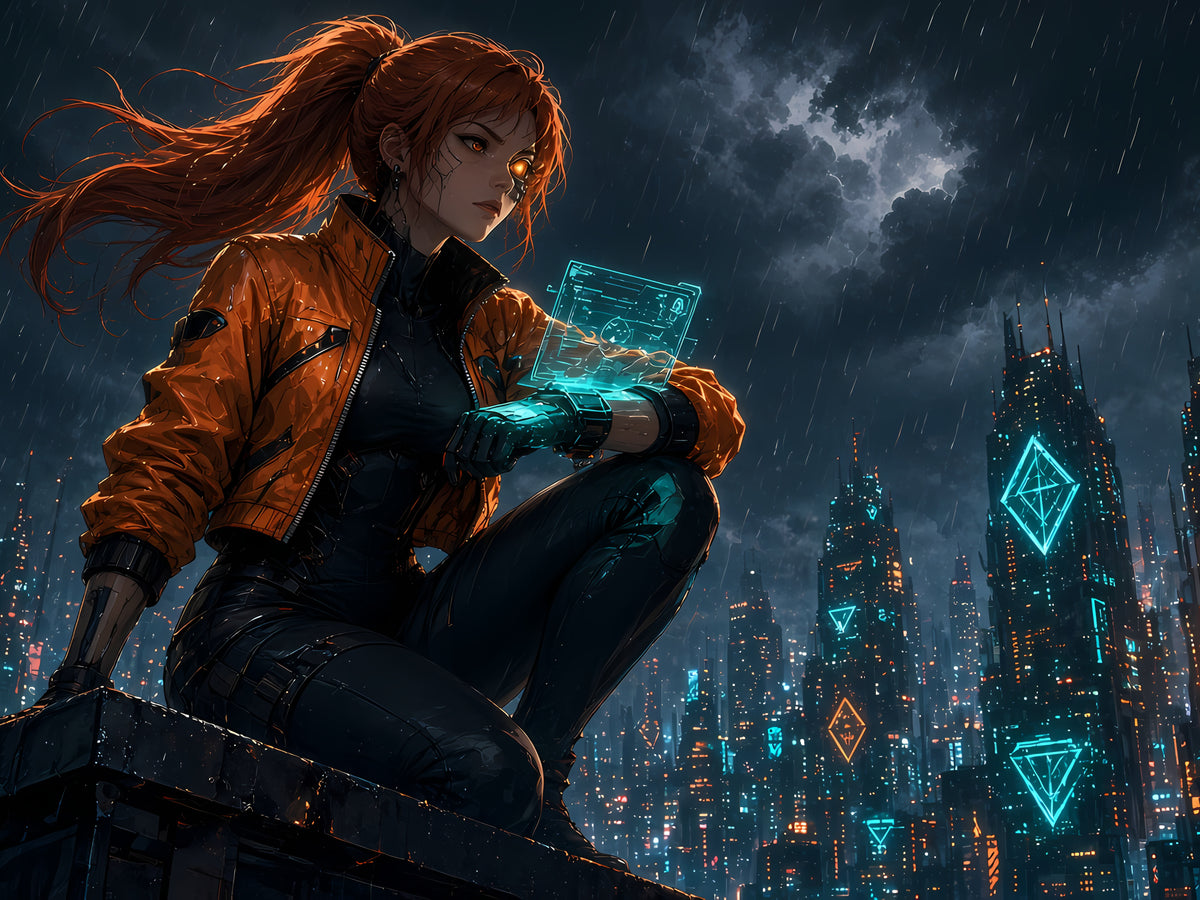 Neon Netrunner anime-style wall art