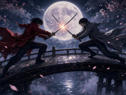Moonlit Duel anime-style wall art