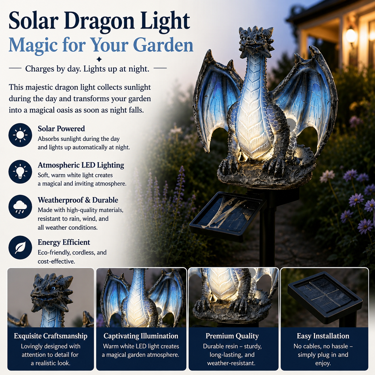 Solar Dragon Garden Figure with LED Light