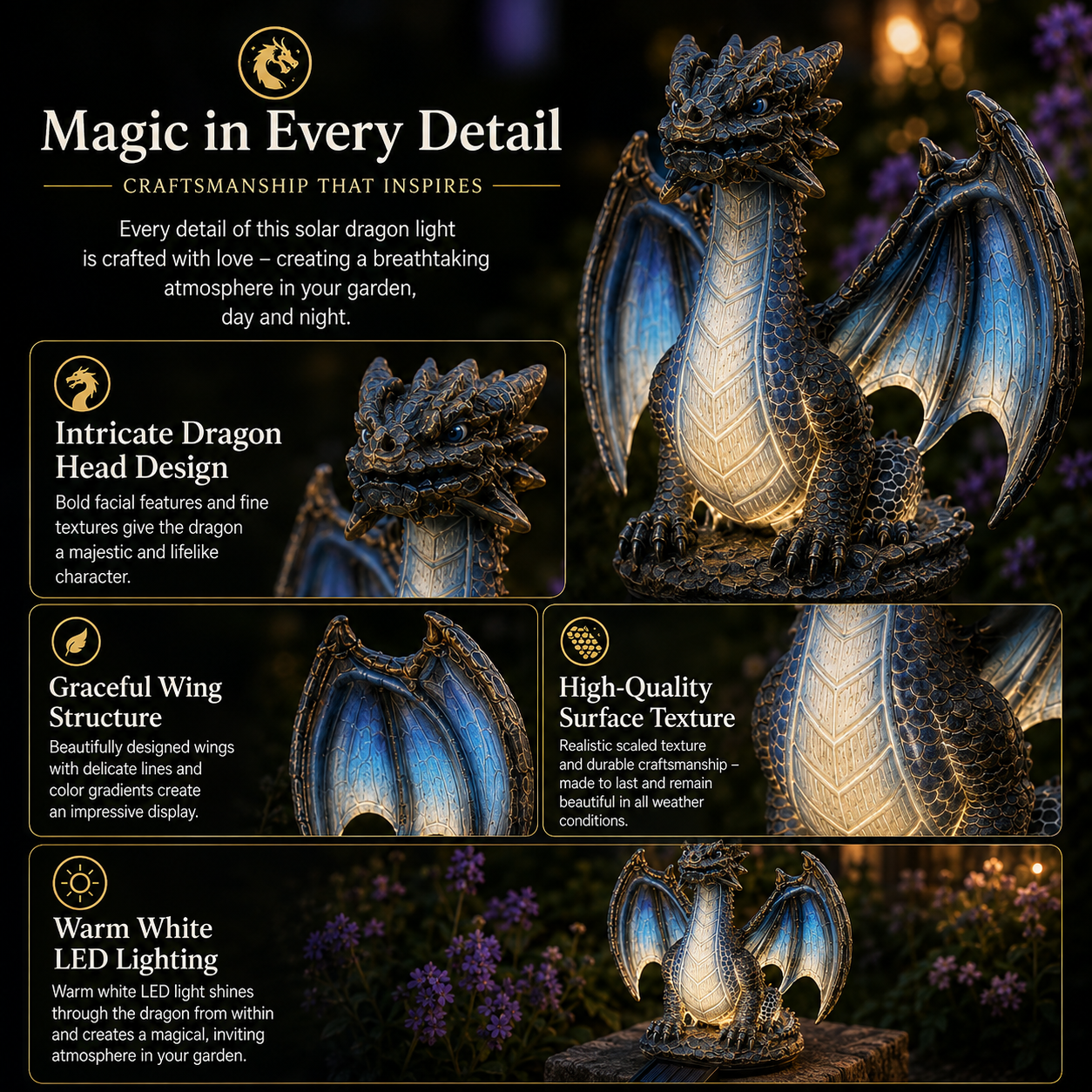 Solar Dragon Garden Figure with LED Light