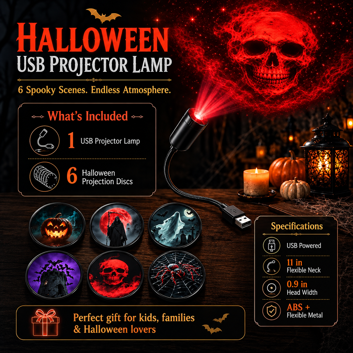 Plug-&-Play HD Star Projector: Halloween 6-Disc Set