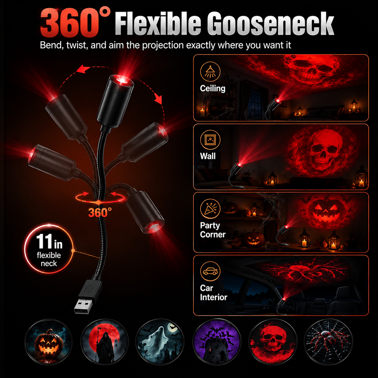 Plug-&-Play HD Star Projector: Halloween 6-Disc Set