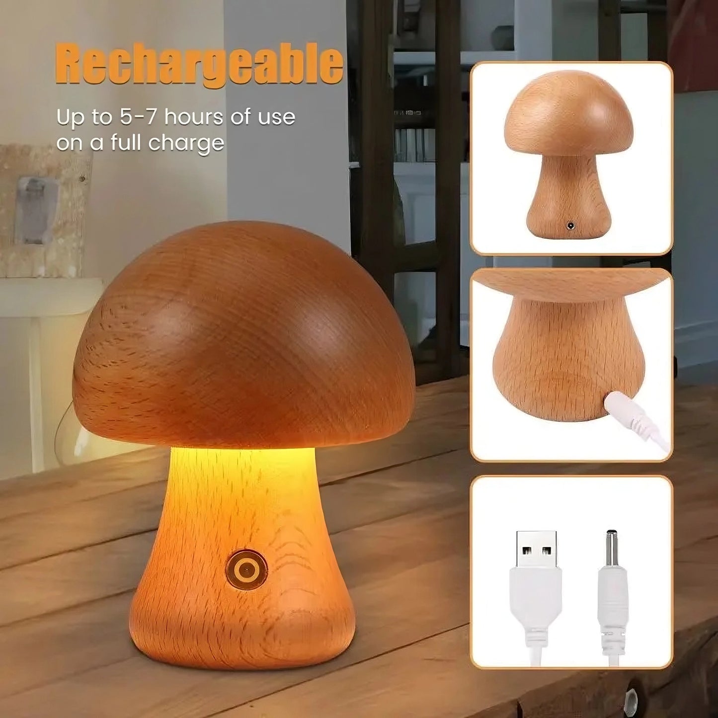 Wooden Cute Mushroom Lamp