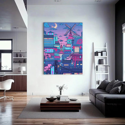 Cyberpunk Village Wall Art