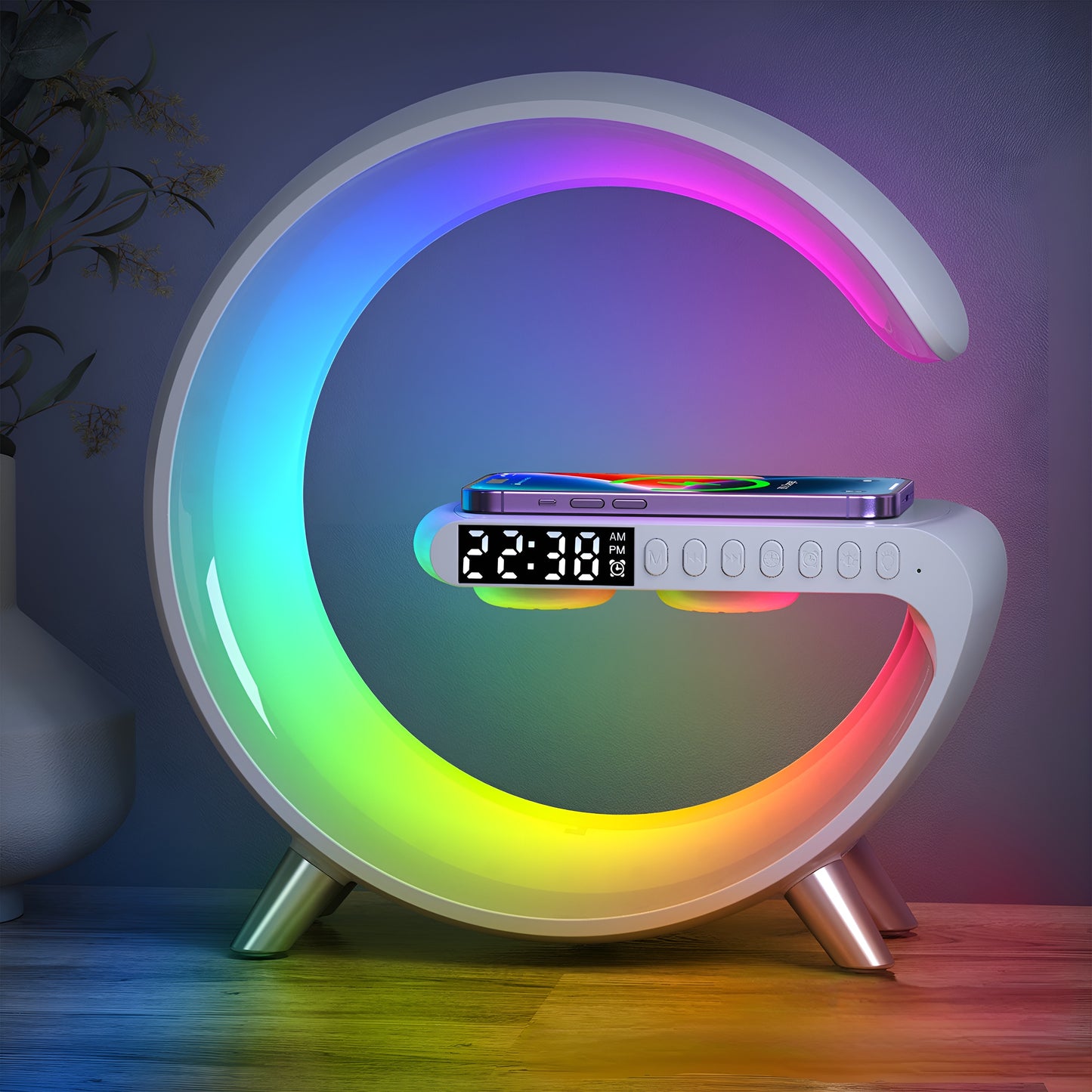 LitLamp™ 4-in-1 Alarm Clock, Mood Light, Speaker & Wireless Charger ( New )