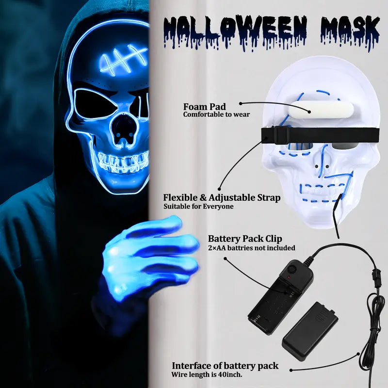 Spooky LED Glowing Skeleton Mask for Halloween Party