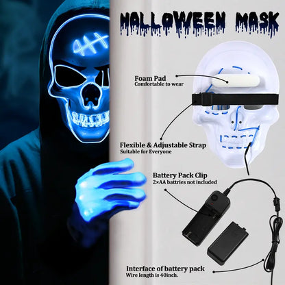 Spooky LED Glowing Skeleton Mask for Halloween Party