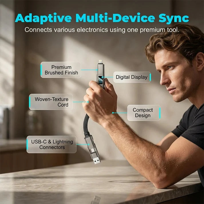 4-in-1 Smart Display Keychain Charging Cable