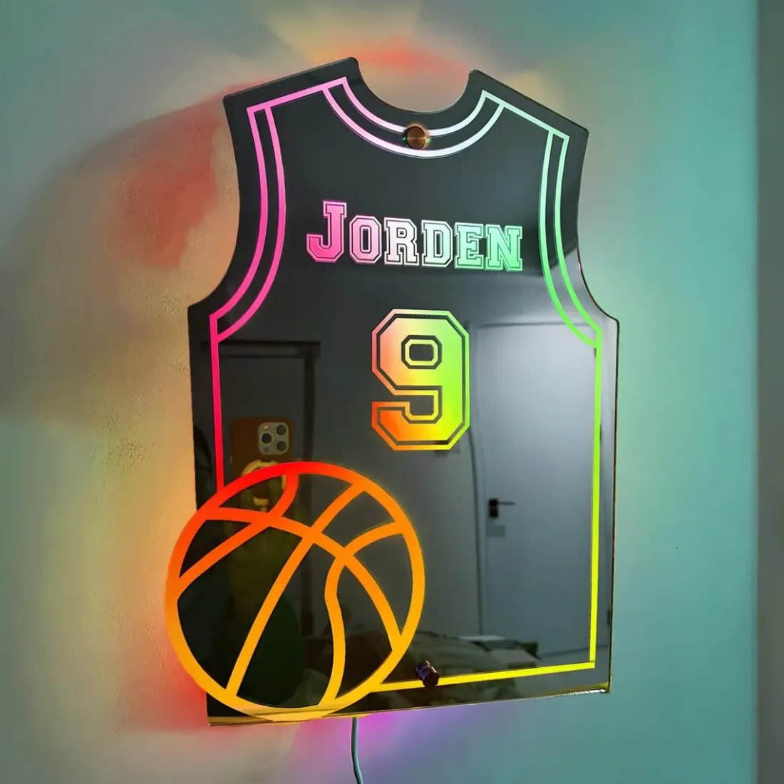 Custom Jersey Mirror with Name and LED Lighting