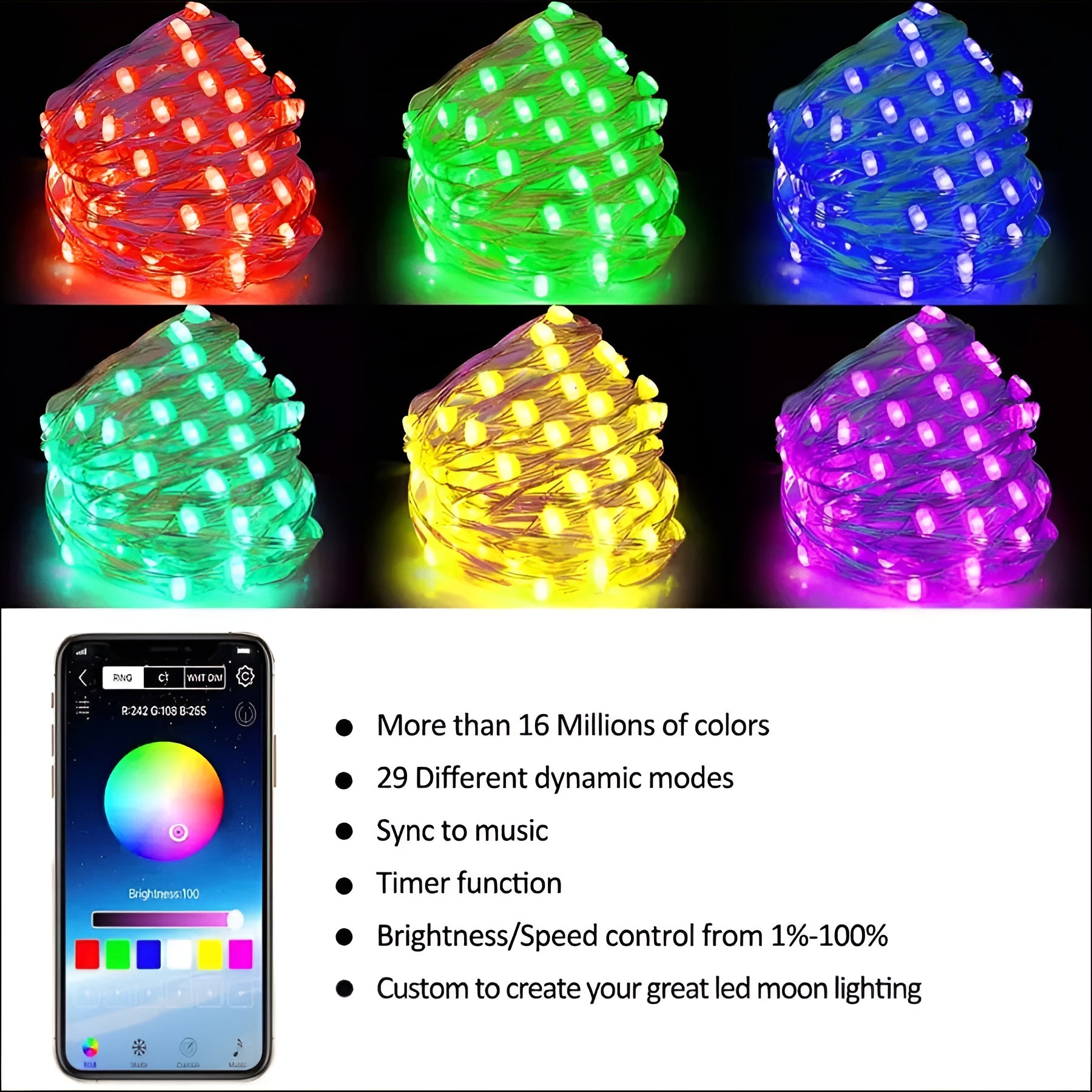 Bluetooth Color Changing LED Christmas Tree Lights With Remote