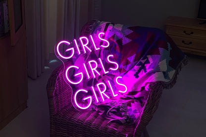 'girls girls girls' neon sign